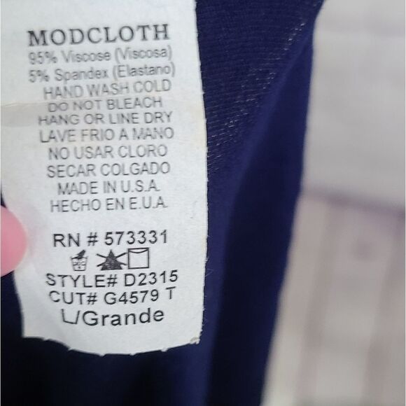 Modcloth Vertical Wave Navy Blue Ruffled Maxi Dress One Shoulder Fit & Flare - Picture 5 of 9